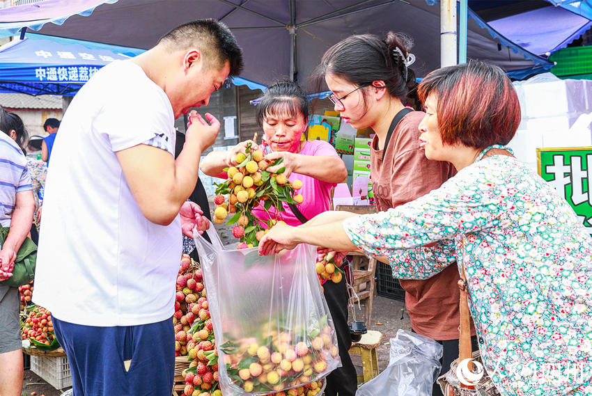 市民選購荔枝。李貴平攝