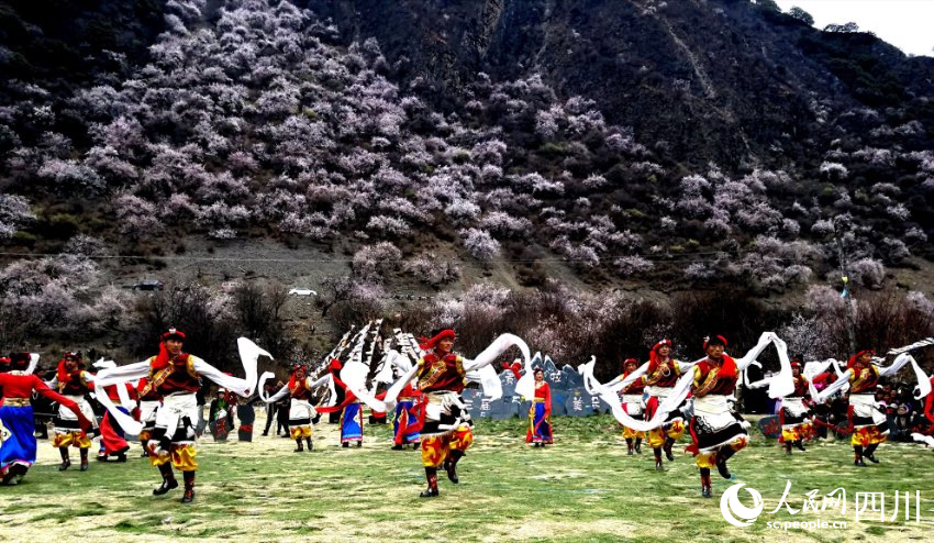 木里民族文化絢麗多彩，圖為東朗鄉貢巴拉美朵文化旅游節現場。馬楠攝