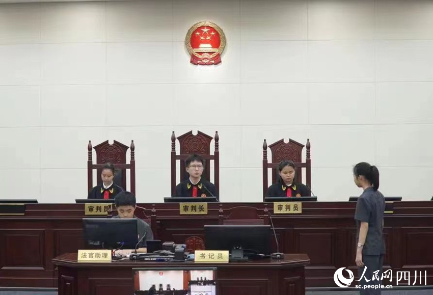 25名資陽市馬鞍學校學生分別扮演審判員、公訴人、訴訟代理人等角色。陳明攝