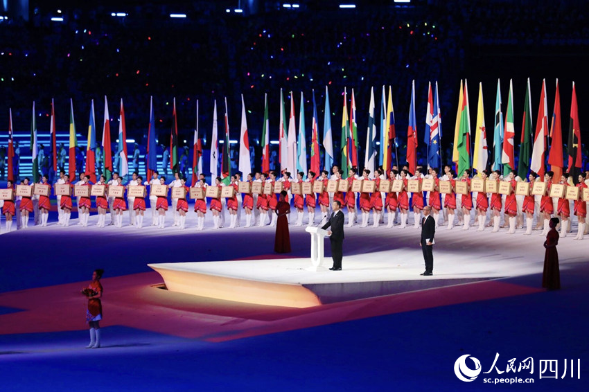 成都第31屆世界大學生夏季運動會開幕式現場。趙祖樂攝