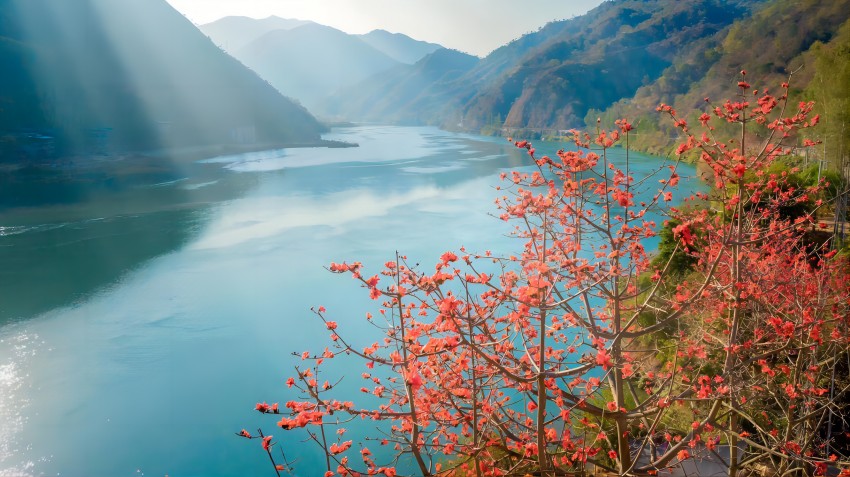 雅礱江畔盛開的攀枝花。王東供圖