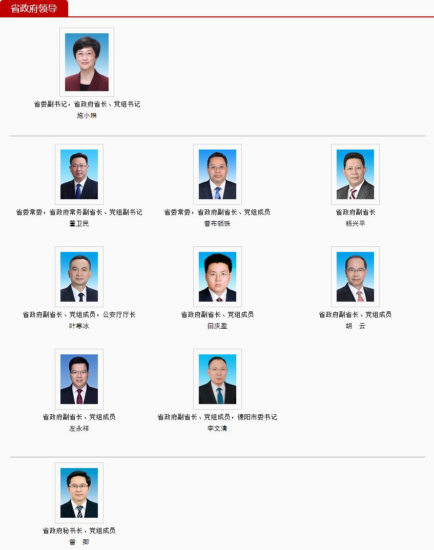 四川省政府領導名單。四川省政府網站截圖