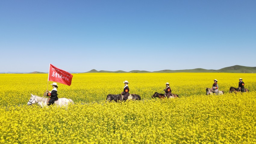 高原上的紅色靚影——“馬背女子宣講小分隊”。省國投公司供圖