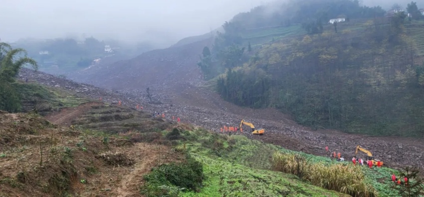 筠連縣金坪村滑坡堆積體全貌。成都理工大學供圖
