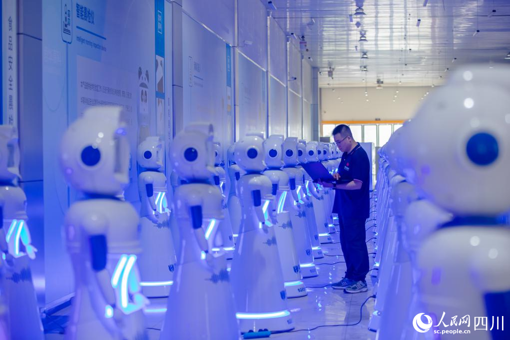 2-雅安經開區企業科技人員測試即將交付的機器人（郝立藝）