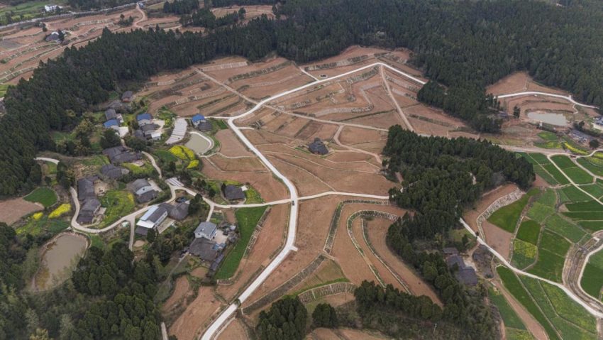 劍閣縣劍門關鎮機耕示范片鳥瞰圖。劍閣縣煙草專賣局供圖