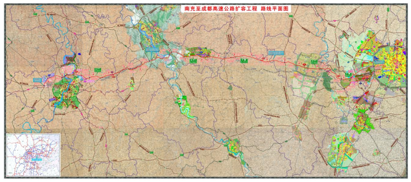 南充至成都高速公路擴容工程路線平面圖。蜀道集團供圖