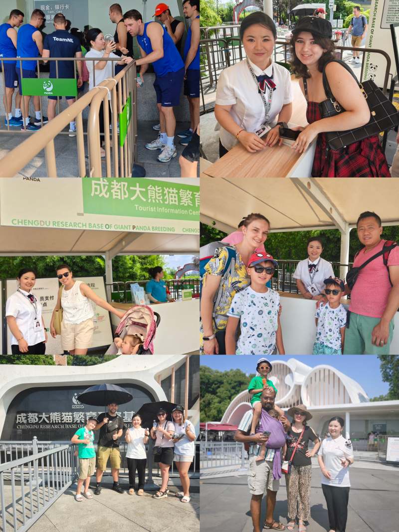 外籍游客為熊貓基地的工商銀行世運會志愿者點贊。盧靜供圖