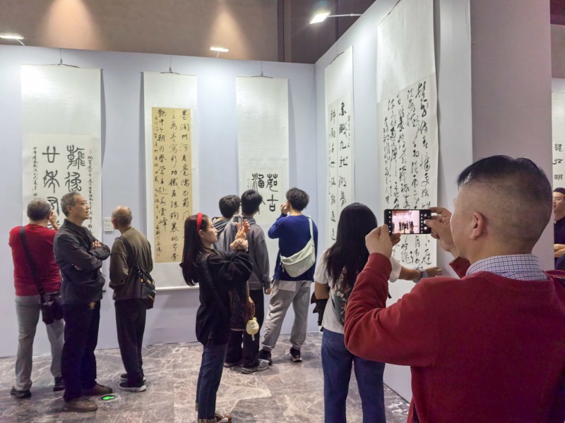 市民拍照打卡書法作品。達州市委宣傳部供圖